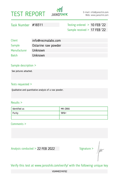 OSTARINE (MK-2866) – Solution, 750mg (25mg/mL) - Recma Labs